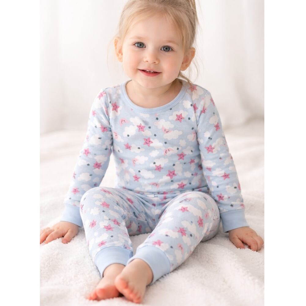 NWT 24M Clouds & Stars Snug Fit Pajama Set Pink Blue